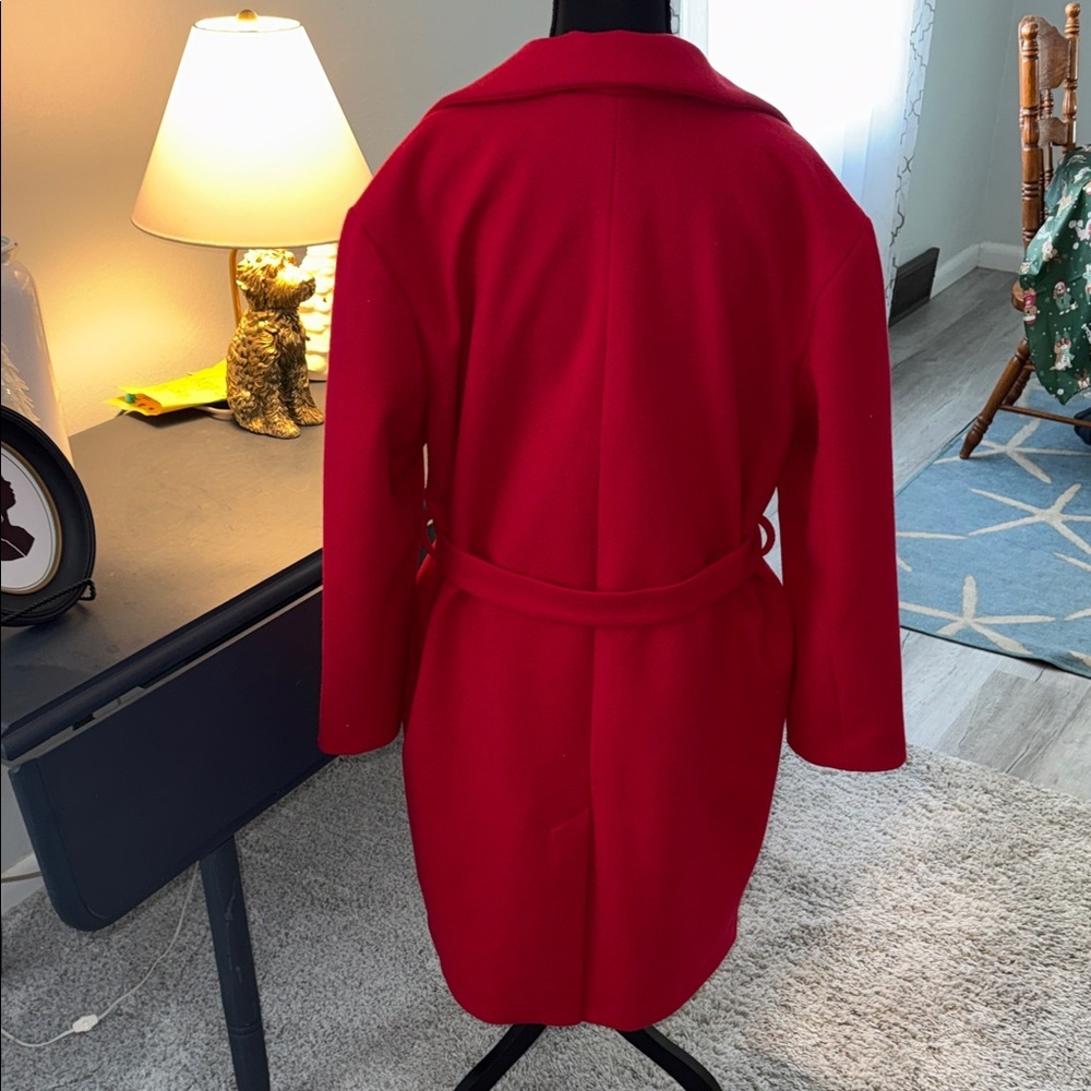Nine West Red Belted LINED Coat elegant, business casual, feminine, colorful, Lg - Picture 6 of 9